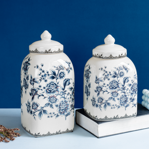 Floral Romance Ceramic Jar - Pair