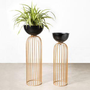 Urban Zen Planter ( Gold Stand & Black Pot ) - Pair