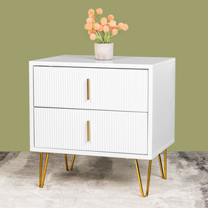 Pearly White and Gold Storage Accent Side Table