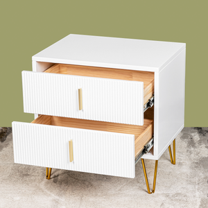 Pearly White and Gold Storage Accent Side Table