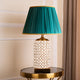 The Beige and Gold Italian Mesh Decorative Ceramic & Stainless Steel Table Lamp With Green Shade