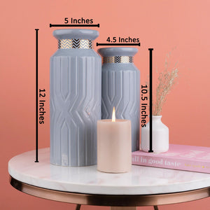 The Casablanca Chevron Decorative Ceramic Vase Set of 2- Grey