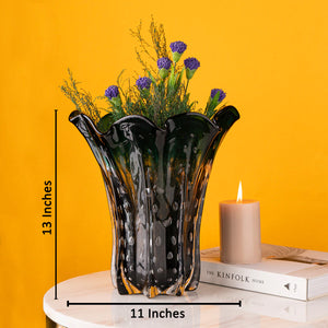 The Crystal Green Handblown Glass Decorative Vase - Medium