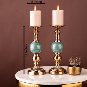 The Emerald Jade Decorative Candle Stand - Set of 2