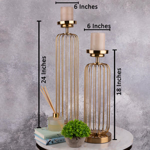 The Golden Piped Candle Stand - Pair