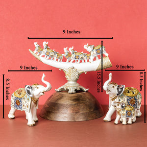 The Jaipur Royal Elephant Family Table Decoration Showpiece - Set Of 3