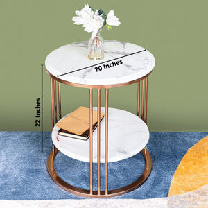 The Mystique Tube Double Decker Accent Side Table - Rose Gold (Stainless Steel)