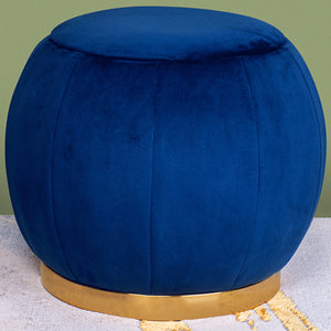 The Parisian Blue Velvet Round Ottoman