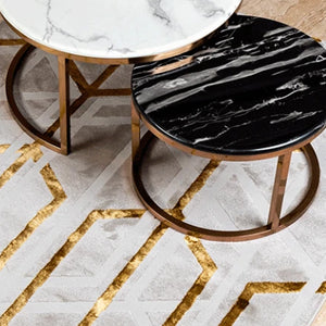 The Umami Nesting Coffee Table Set of 2 - Rose Gold - Black & White Stone Combo (Stainless Steel )