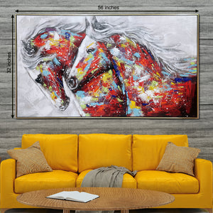 Horses in Paradise Hand painted Wall Painting (With Outer Floater Frame)