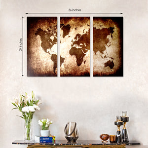 3 Panel World Map Framed Canvas Print