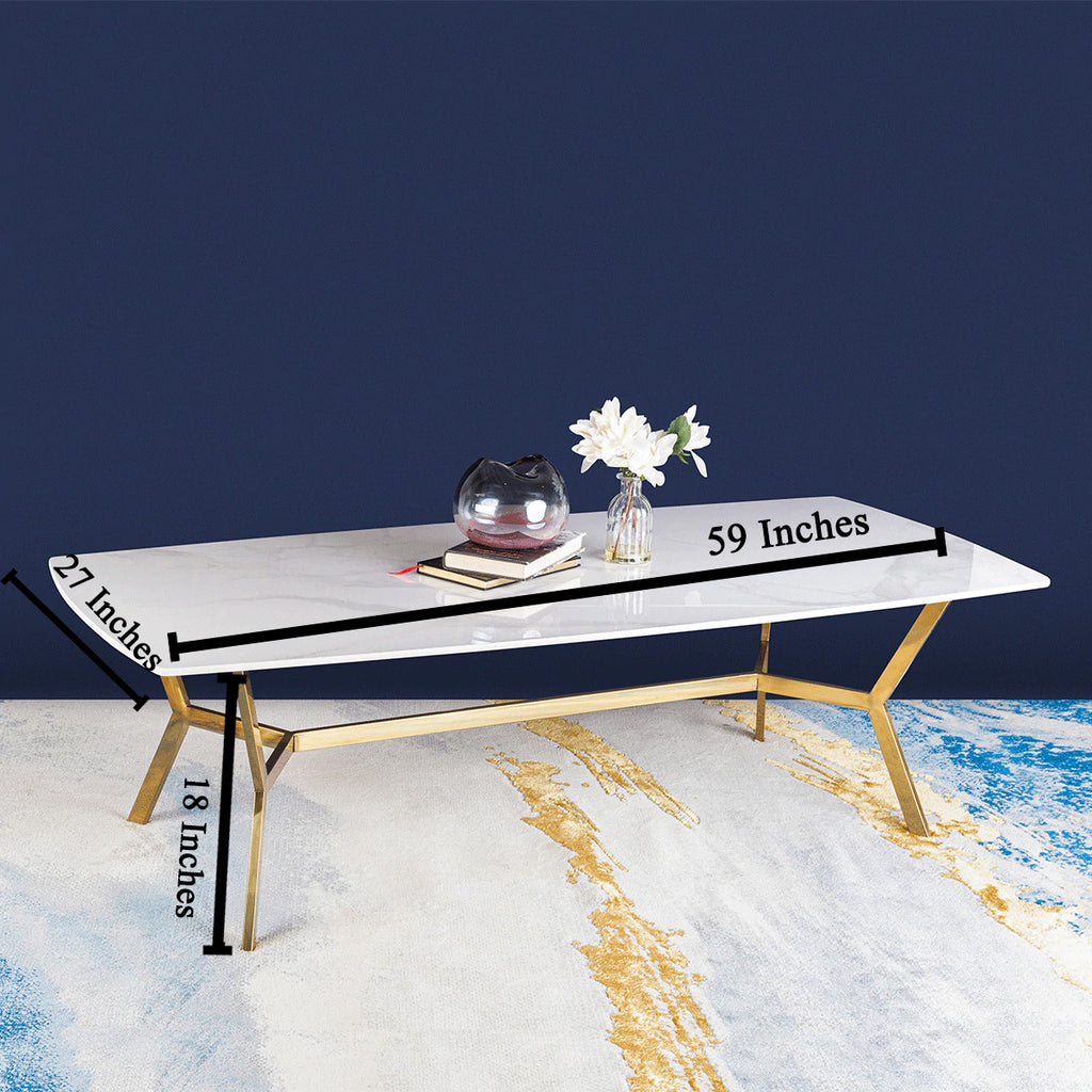 The Roman Rectangular Marble Coffee Table - ROSE GOLD (Stainless Steel)