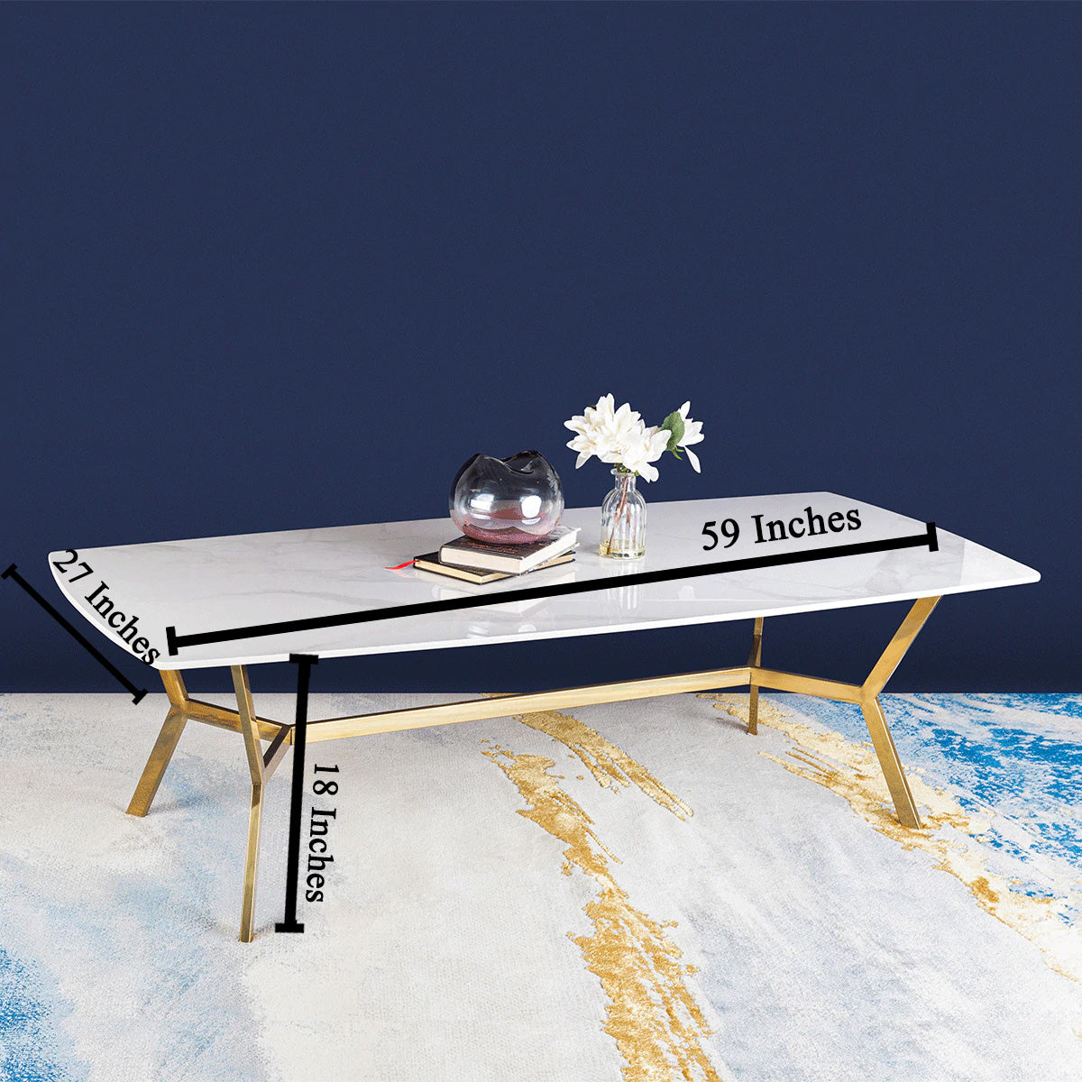 The Roman Rectangular Marble Coffee Table - GOLD