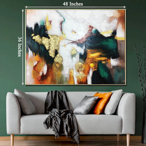 The Artistic Green & Gold Foil 100% Handpainted Wall Painting (With Outer Floater Frame)