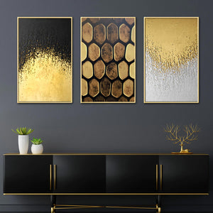 A Splash of Gold Framed Canvas Print set of 3