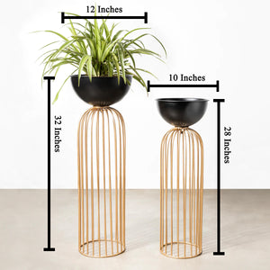 Urban Zen Planter ( Gold Stand & Black Pot ) - Pair