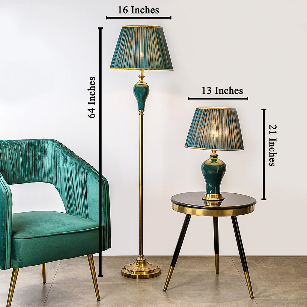 West Coast Antique Floor & Green Comet Antique Decorative Table Lamp Combo