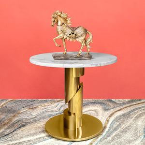Arcadian Gold and Marble Round Side Accent Table (Stainless Steel)