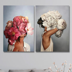 The Floral Ladies Framed Canvas Print Wall Art - Set of 2
