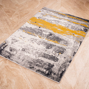 Grey and Mustard Patterned Floor Rug