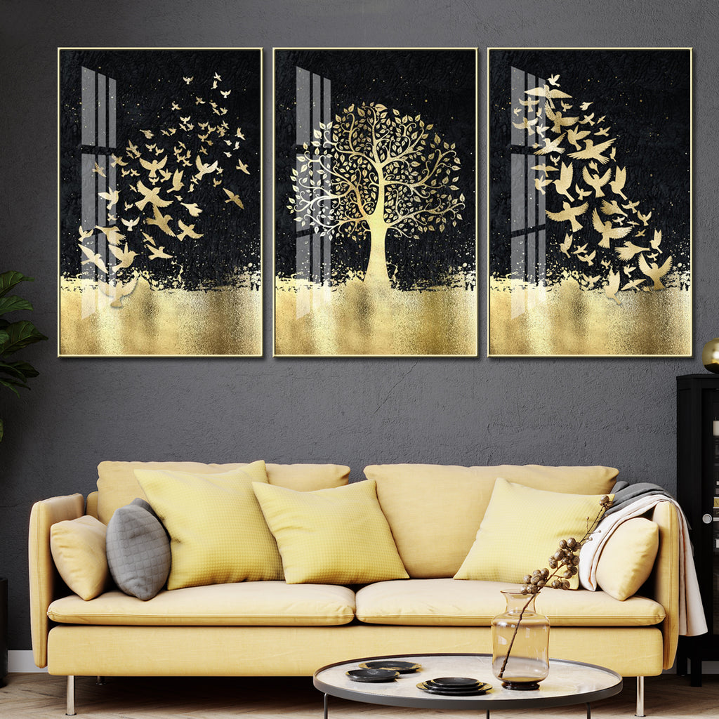 Nordic Golden Black Framed Canvas Wall Art