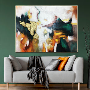 The Artistic Green & Gold Foil 100% Handpainted Wall Painting
