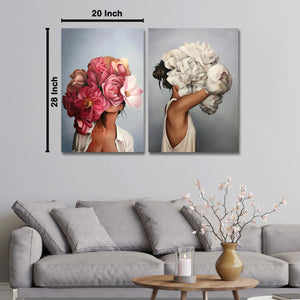 The Floral Ladies Framed Canvas Print Wall Art - Set of 2